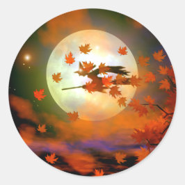 Pegatina Redonda Vuelo de brujas de Halloween