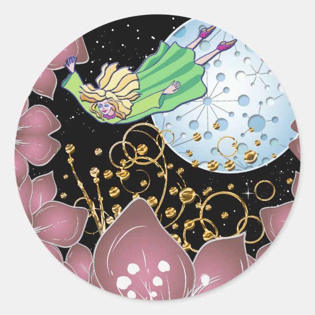 Pegatina Redonda Vuelo nocturno (Anverso)