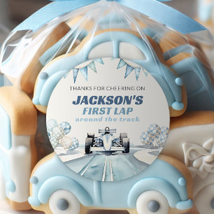 Pegatina Redonda Vuelta a la pista de carreras 1er cumpleaños