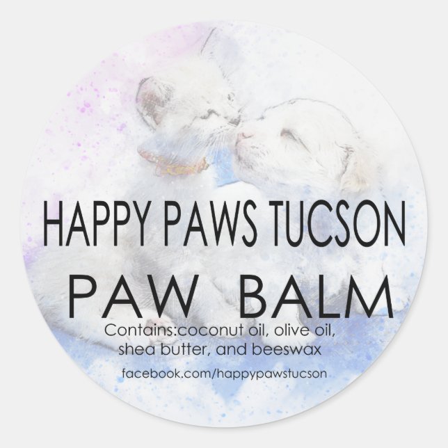 Pegatina Redonda Vuelta al Balm de Happy Paws (Anverso)