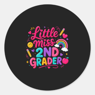 Pegatina Redonda Vuelta al cole pequeña señorita de 2º grado chica 