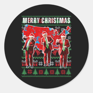 Pegatina Redonda Vuelve a hacer grande la Navidad Trump pijama feo