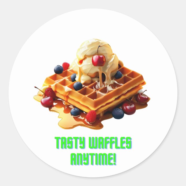 Pegatina Redonda Waffle delicioso: Waffles dorados y crujientes (Anverso)