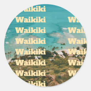 Pegatina Redonda Waikiki, Honolulu, Oahu, Hawái