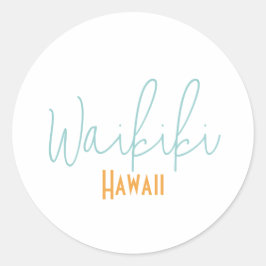 Pegatina Redonda Waikiki, recuerdo de viaje a Hawaii 