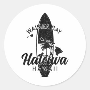 Pegatina Redonda Waimea y Haleiwa Hawaii Tabla de Surf Surfing Surf