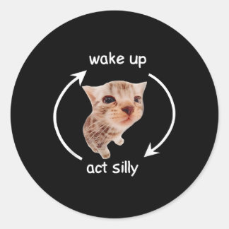 Pegatina Redonda Wake Up Act Silly _ Llorando meme de gato bananero