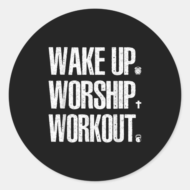 Pegatina Redonda Wake Up Worship Workout Lovers Faith Christian Wom (Anverso)