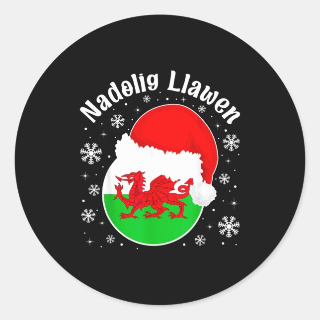 Pegatina Redonda Wales Christmas Welsh Christmas Greeting Nadolig L (Anverso)
