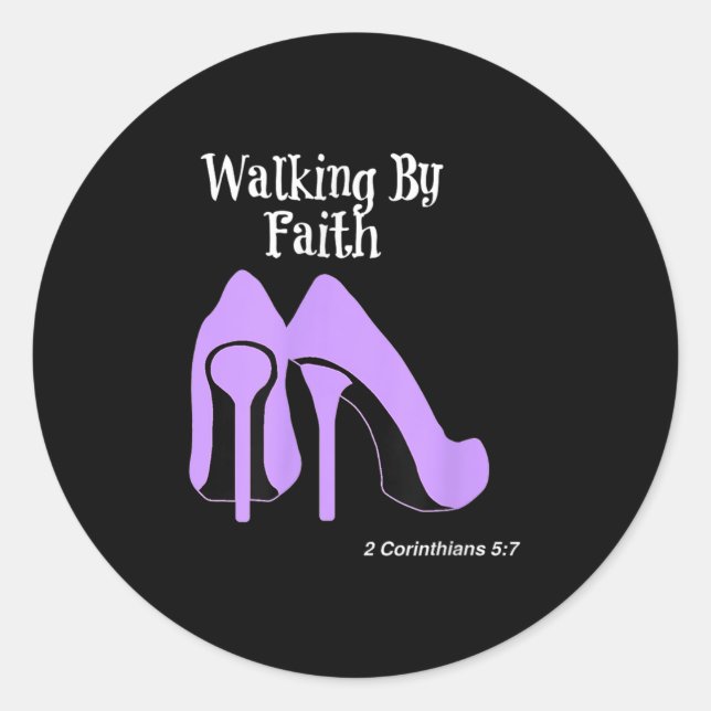 Pegatina Redonda Walk By Faith Graphic Christian Design With Purple (Anverso)