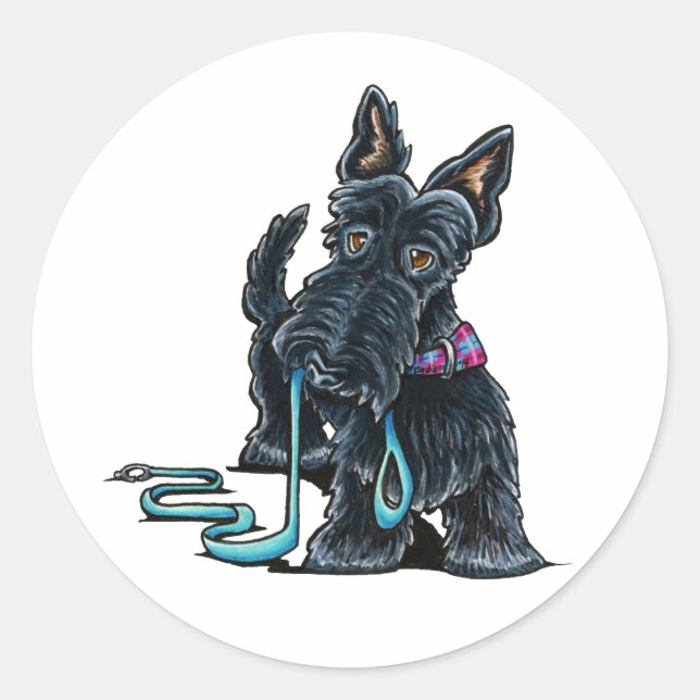 Pegatina Redonda Walking Scottie (Anverso)