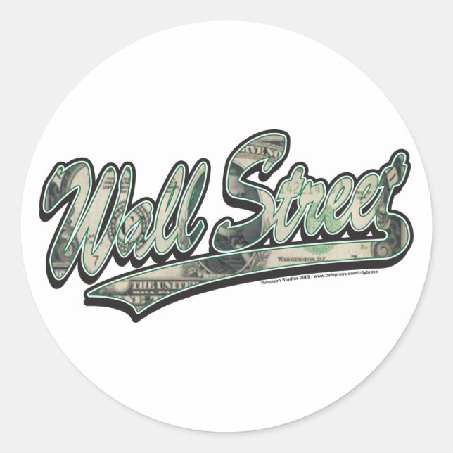 Pegatina Redonda Wall Street-Script-In-Bill (Anverso)