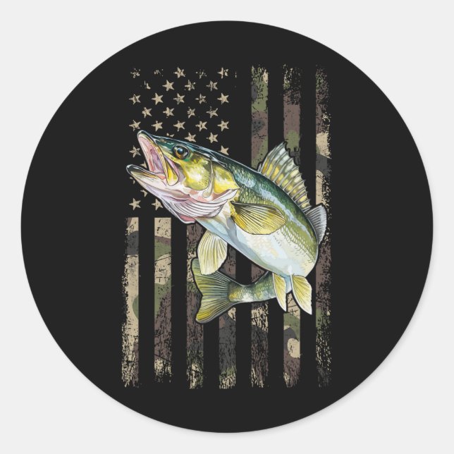 Pegatina Redonda Walleye Camo American Flag  (Anverso)