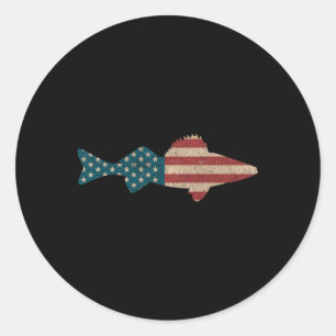 Pegatina Redonda Walleye Fishing American Flag Sauger Angling