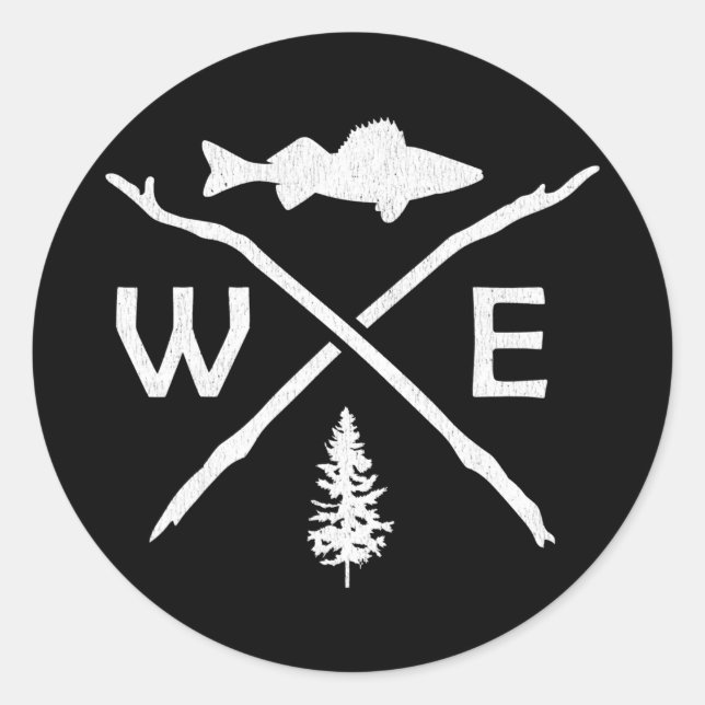 Pegatina Redonda Walleye Fishing Outdoor Compass Fisherman Gift  (Anverso)