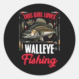 Pegatina Redonda Walleye Hunting Fish Angler A este Chica le encant