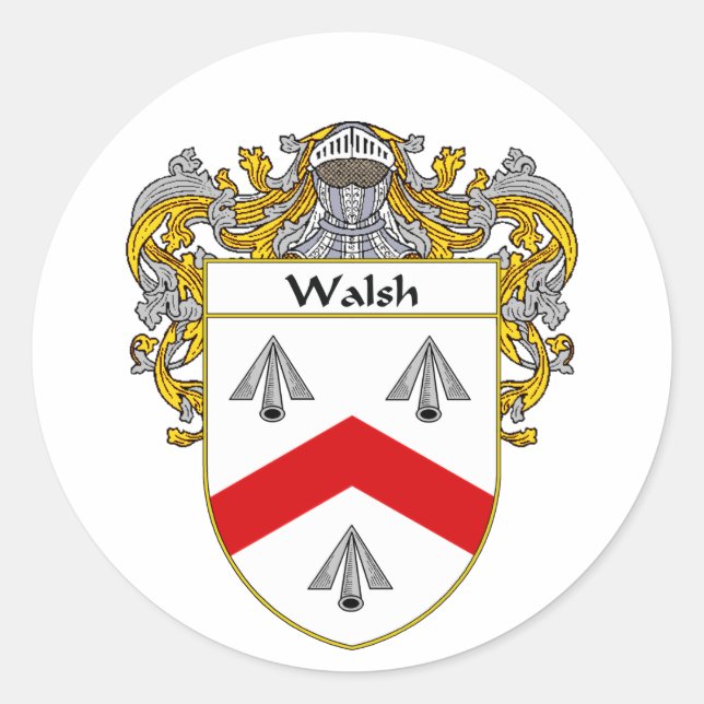 Pegatina Redonda Walsh Coat of Arms (Mantled) (Anverso)