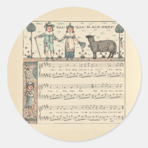 Pegatina Redonda Walter Crane Baa Baa Oveja Negra Rima Infantil