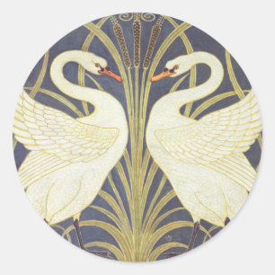 Pegatina Redonda Walter Crane Swan, Rush E Iris Art Nouveau