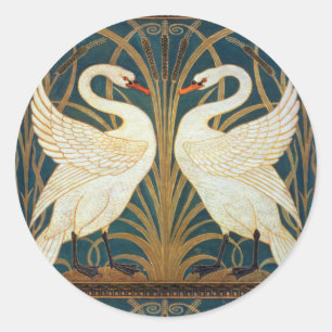 Pegatina Redonda Walter Crane Swan, Rush E Iris Art Nouveau