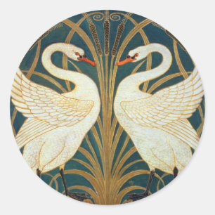 Pegatina Redonda Walter Crane Swan, Rush E Iris Art Nouveau