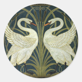 Pegatina Redonda Walter Crane Swan & Rush e Iris victorianos