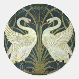 Pegatina Redonda Walter Crane Swan & Rush e Iris victorianos