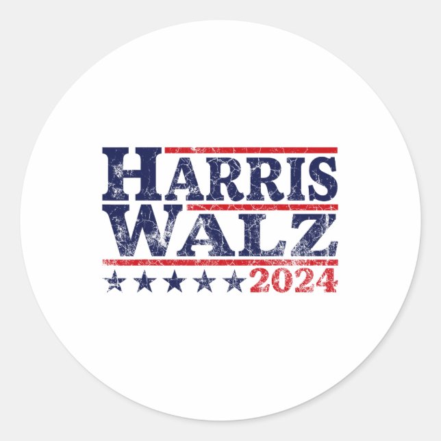 Pegatina Redonda Walz 2024 Elecciones Kamala Harris Tim Waltz 2024  (Anverso)