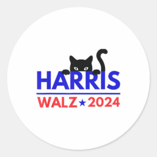 Pegatina Redonda Walz 2024 Funny Cat Election Kamala Harris Tim Wal