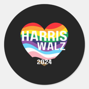 Pegatina Redonda Walz 2024 Orgullo gay lgbtq Arcoiris Kamala Harris