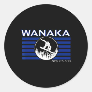 Pegatina Redonda Wanaka Nueva Zelanda Snowboarding Nueva Zelanda