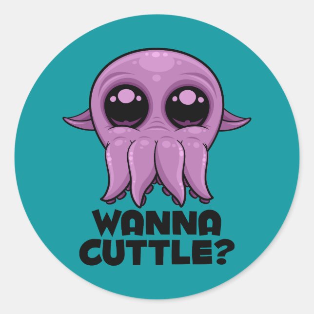 Pegatina Redonda Wanna Cuttle Personalizado Cuttlefish (Anverso)