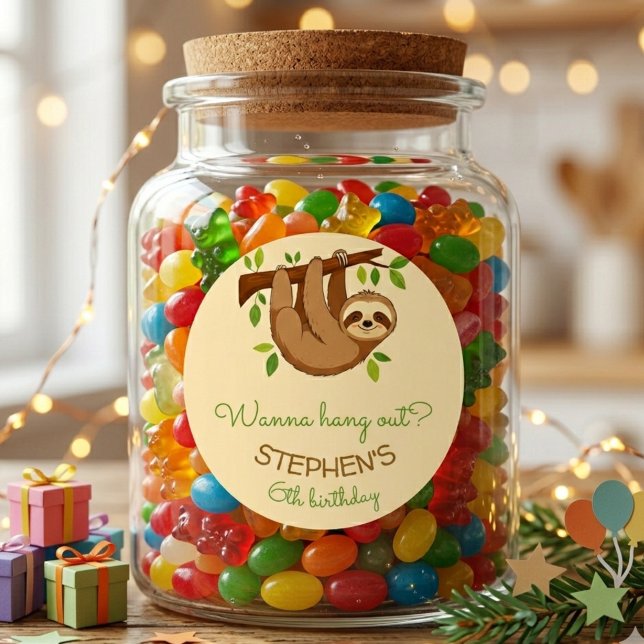 Pegatina Redonda Wanna hang out? sloth kids birthday (Subido por el creador)