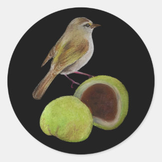 Pegatina Redonda Warbler and Uguisu Mochi Japanese Spring Sticker
