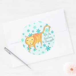 Pegatina Redonda Warm Fuzzies & Winter Flurries Christmas Cat