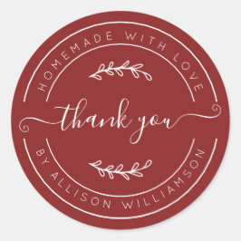 Pegatina Redonda Warm Red Homemade Thank You Label