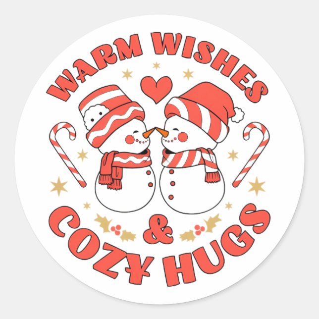 Pegatina Redonda Warm Wishes  & Cozy Hugs (Anverso)