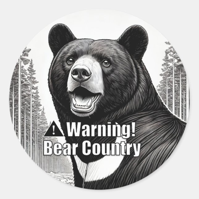 Pegatina Redonda Warning Bear Country Round Sticker (Anverso)