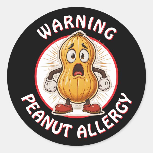 Pegatina Redonda Warning Peanut Allergy Alert   (Anverso)
