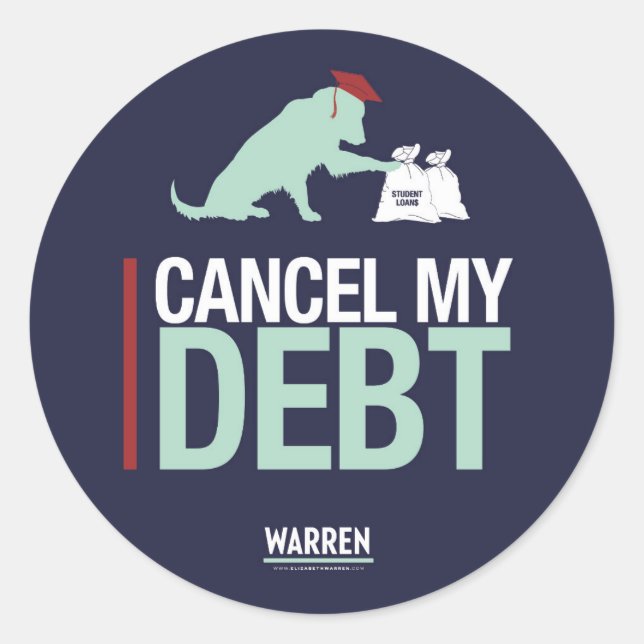 Pegatina Redonda Warren 2020 - Bailey - Cancelar mi deuda (Anverso)