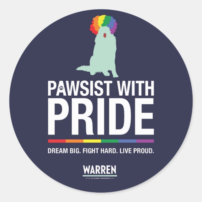 Pegatina Redonda Warren 2020 - Bailey - Pawsist with Pride (Anverso)