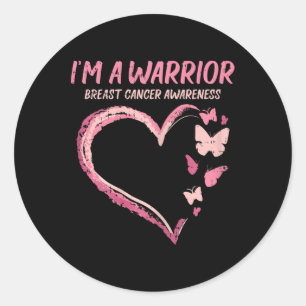 Pegatina Redonda Warrior Heart Butterfly Concienciación sobre el Cá