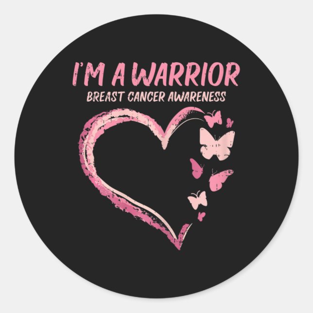 Pegatina Redonda Warrior Heart Butterfly Concienciación sobre el Cá (Anverso)