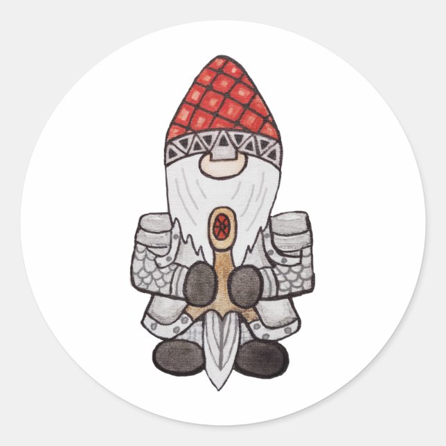 Pegatina Redonda Warrior Knight Gnome (Anverso)