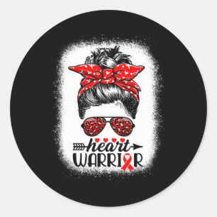 Pegatina Redonda Warrior Messy Bun Go Red - Conciencia sobre las en