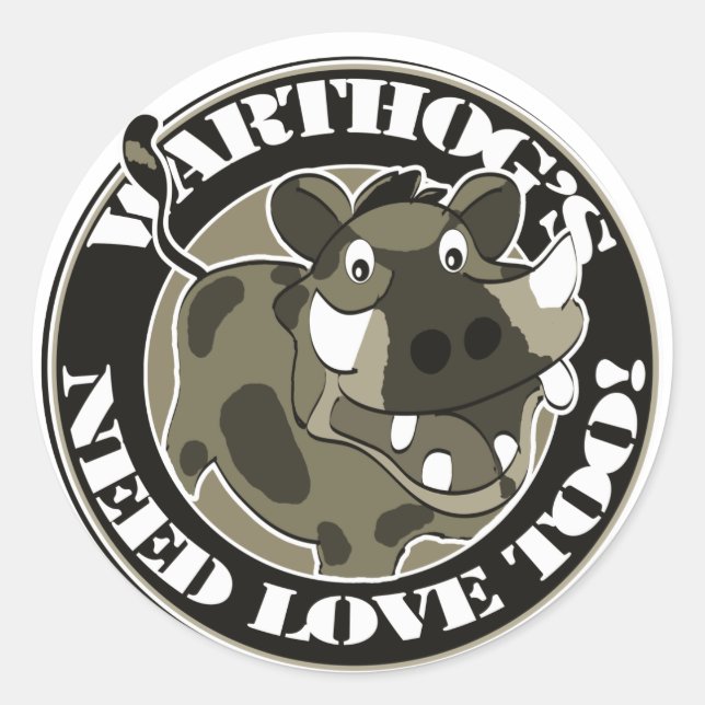Pegatina Redonda Warthog Love (Anverso)