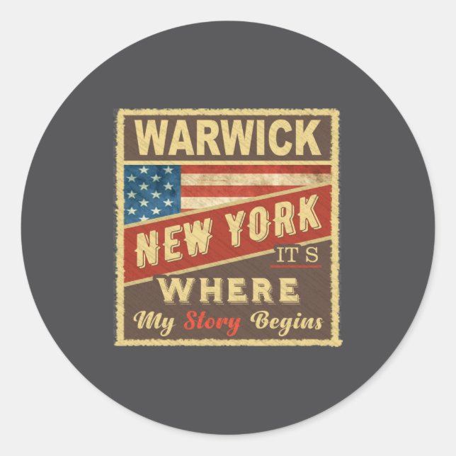 Pegatina Redonda Warwick Ny Its Where My Story Begins  (Anverso)
