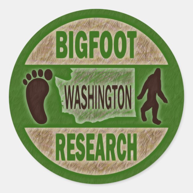 Pegatina Redonda Washington Bigfoot Research (Anverso)