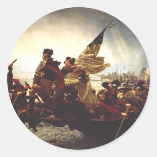 Pegatina Redonda Washington cruzando el Delaware de Emanuel Leutze