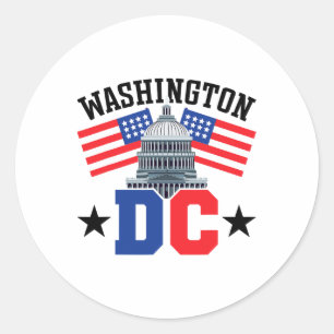 Pegatina Redonda Washington Dc Capitol Hill Bandera Estadounidense